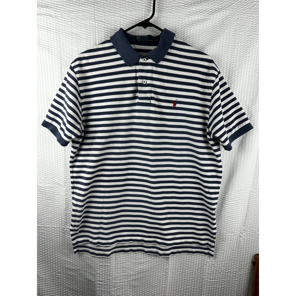 Polo Ralph Lauren Men's Polo Shirt Short Sleeve Striped Blue/White Size L VTG